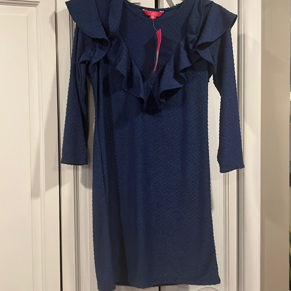 Lilly Pulitzer Oyster Bay Navy Swiss Dot Dress S